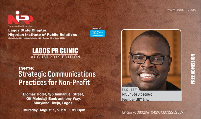 Chude Jideonwo to Speak on Strategic Communication for non-profit organizations at Lagos Chapter of Nigerian Institute of Public Relations