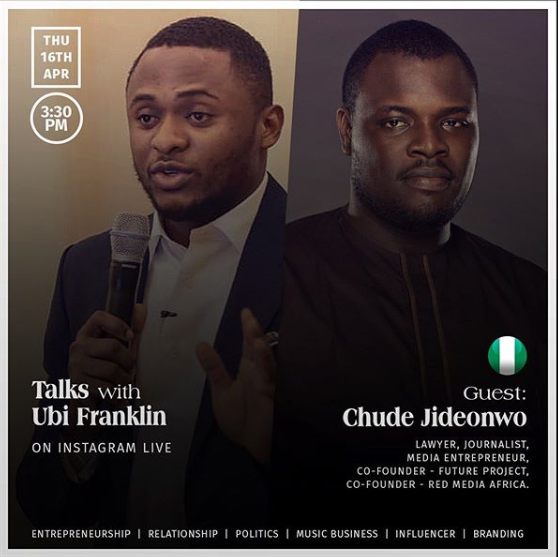 Ubi Franklin hosts Chude Jideonwo to discuss #WithChude, vulnerability and other topics