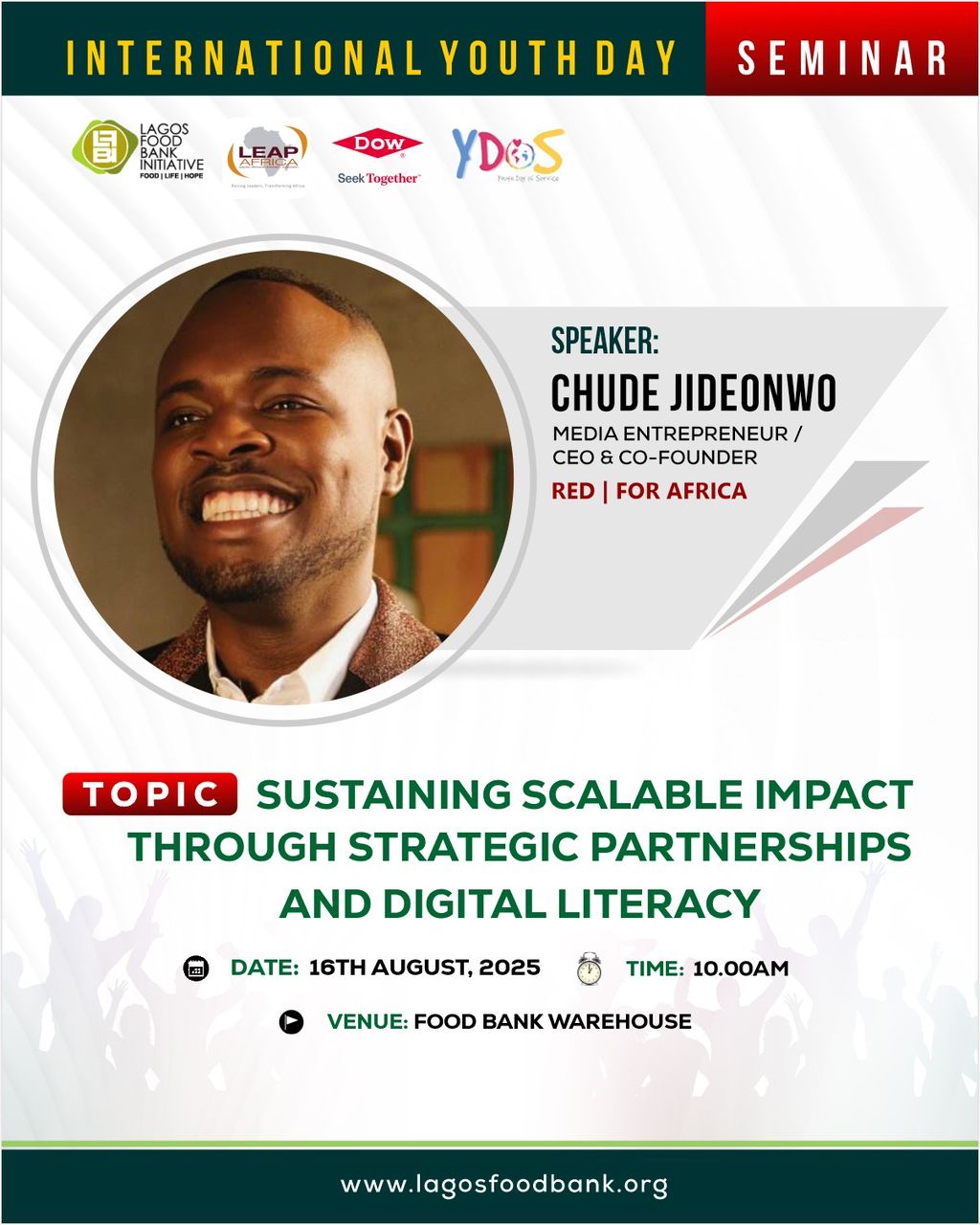 Chude Jideonwo to Speak at Lagos Food Bank Initiative’s 2025 Youth Day of Service Seminar