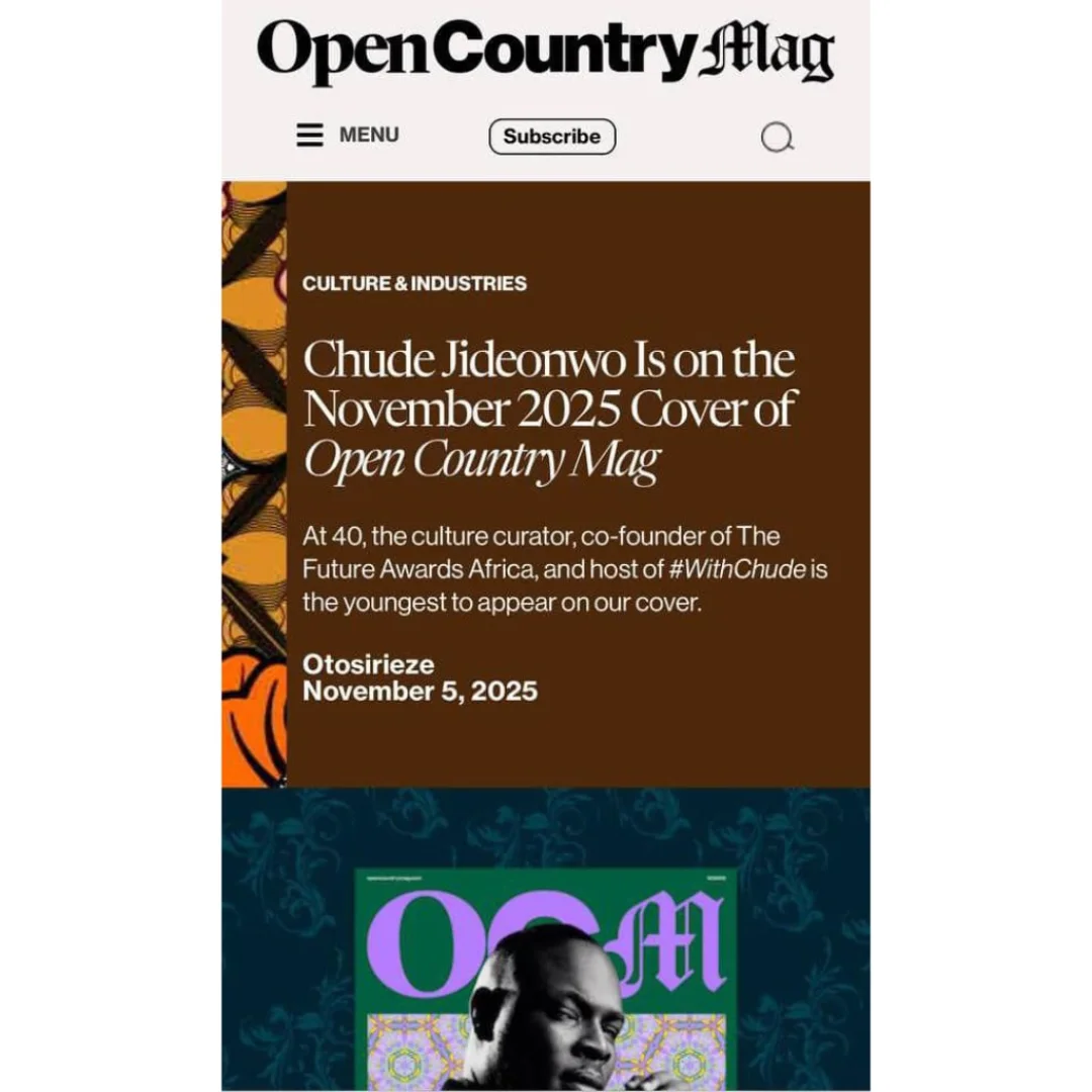 Chude Jideonwo Featured on the November 2025 Cover of Open Country Magazine