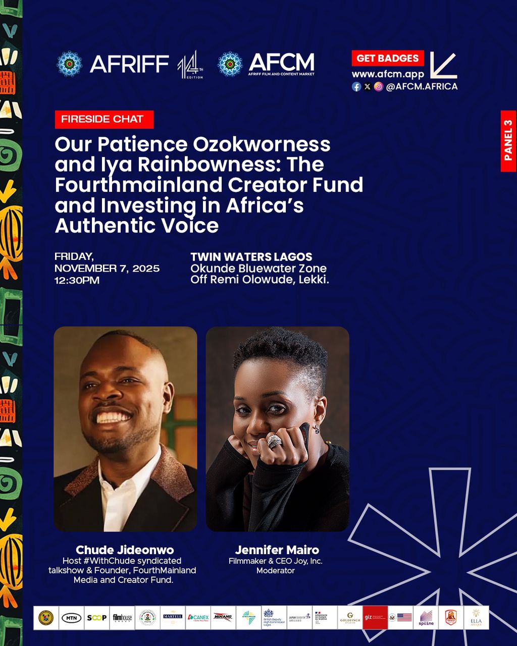 Chude Jideonwo and Jennifer Mairo at AFRIFF 14 Fireside Chat Discussing on Investing in Africa’s Authentic Voice
